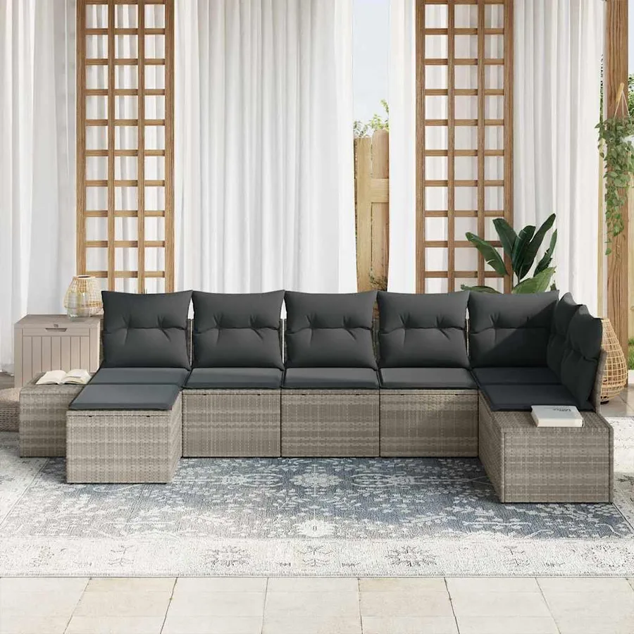 Ensemble de canapé de jardin 7 pcs Gris clair polyrotin - 3