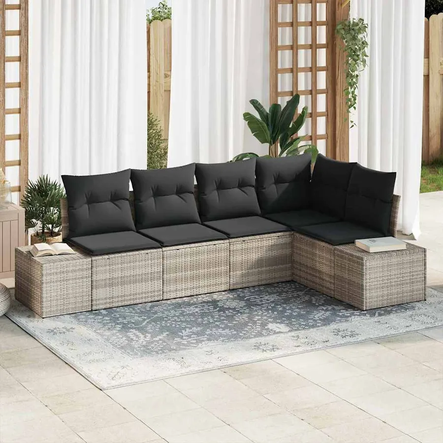 Ensemble de canapé de jardin 5 pcs Gris clair polyrotin