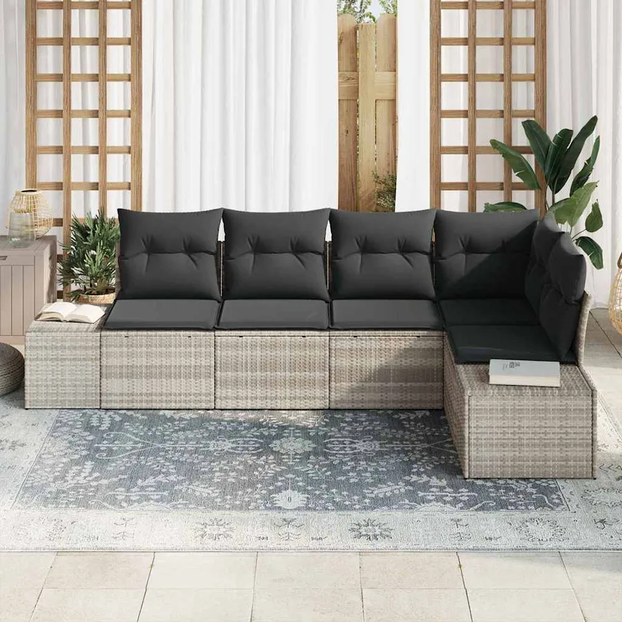 Ensemble de canapé de jardin 5 pcs Gris clair polyrotin - 3
