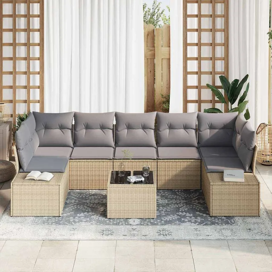 Ensemble de canapé de jardin avec coussin 8 pcs Beige polyrotin - 3