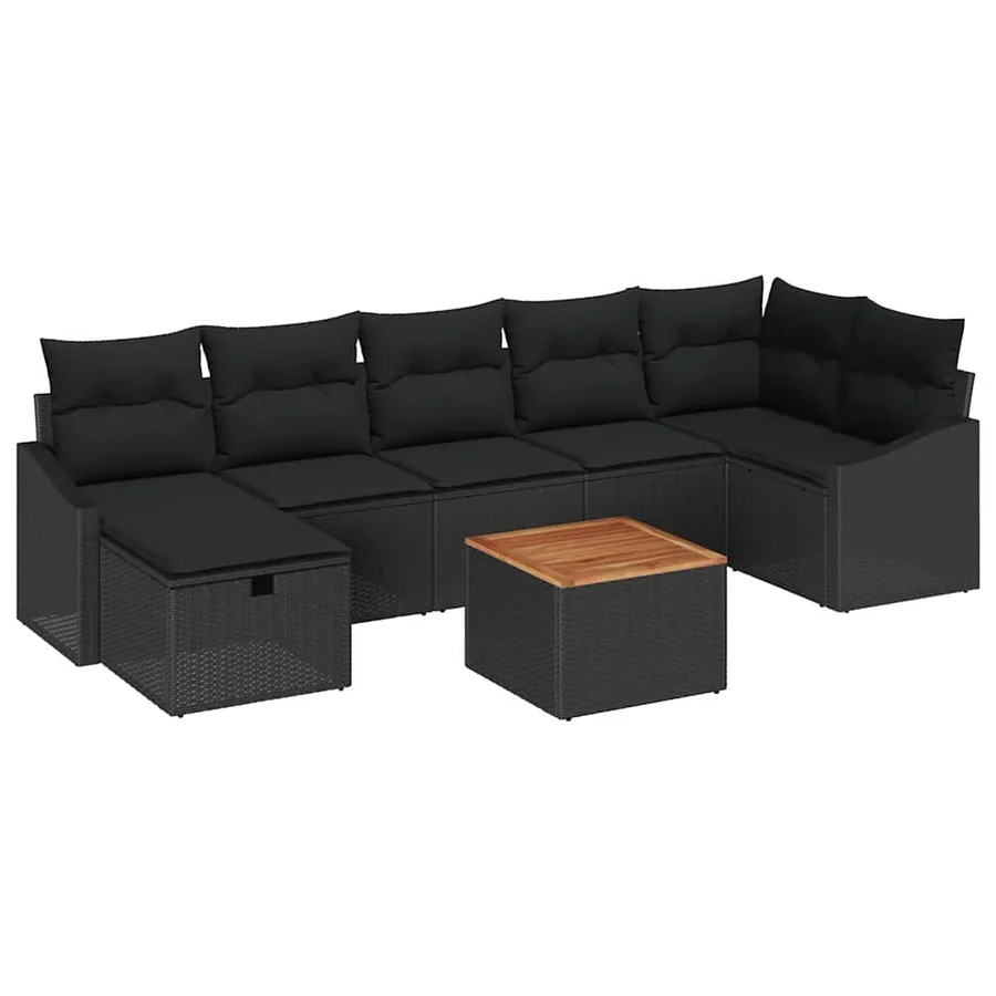 Ensemble de canapé de jardin avec coussin 8 pcs Noir polyrotin - 2