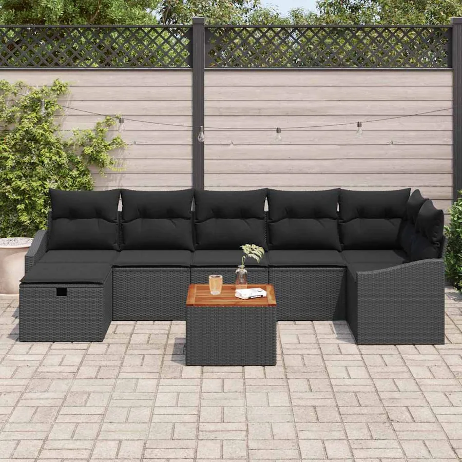 Ensemble de canapé de jardin avec coussin 8 pcs Noir polyrotin - 3