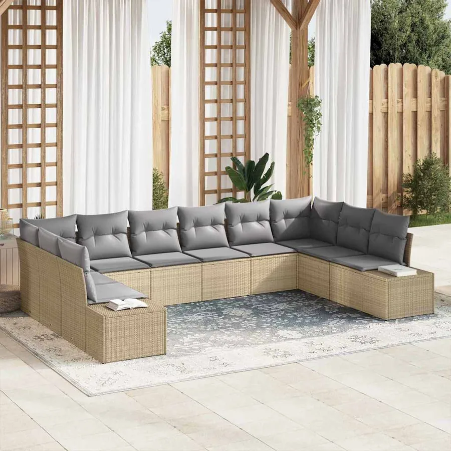 Ensemble de canapé de jardin 10 pcs Beige polyrotin