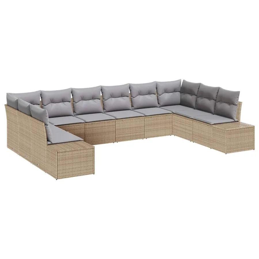 Ensemble de canapé de jardin 10 pcs Beige polyrotin - 2