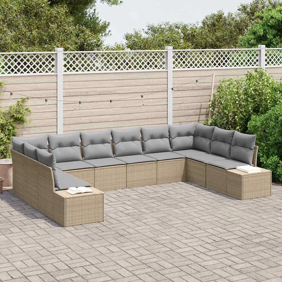 Ensemble de canapé de jardin 10 pcs Beige polyrotin - 3