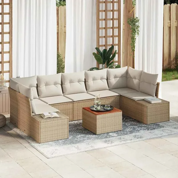 Ensemble de canapé de jardin avec coussin 8 pcs Beige polyrotin