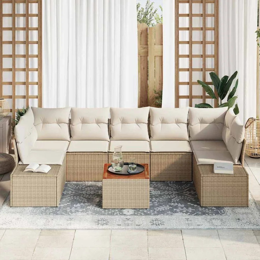 Ensemble de canapé de jardin avec coussin 8 pcs Beige polyrotin - 3