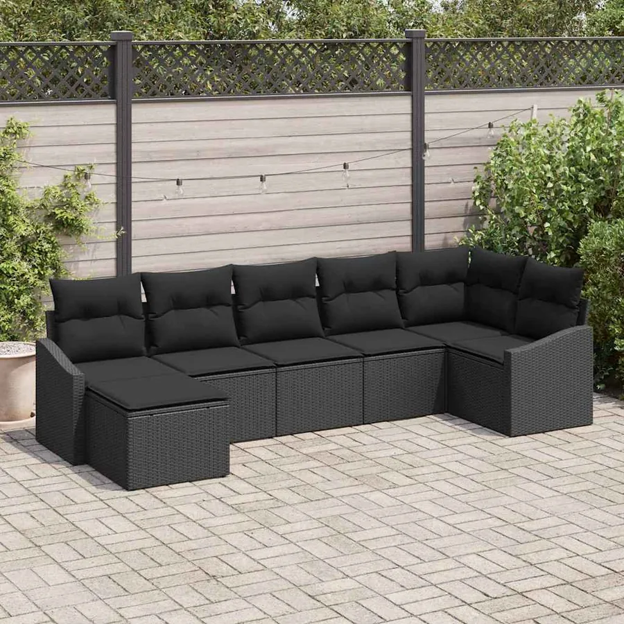 Ensemble de Canapés avec coussin 7 pcs Noir polyrotin