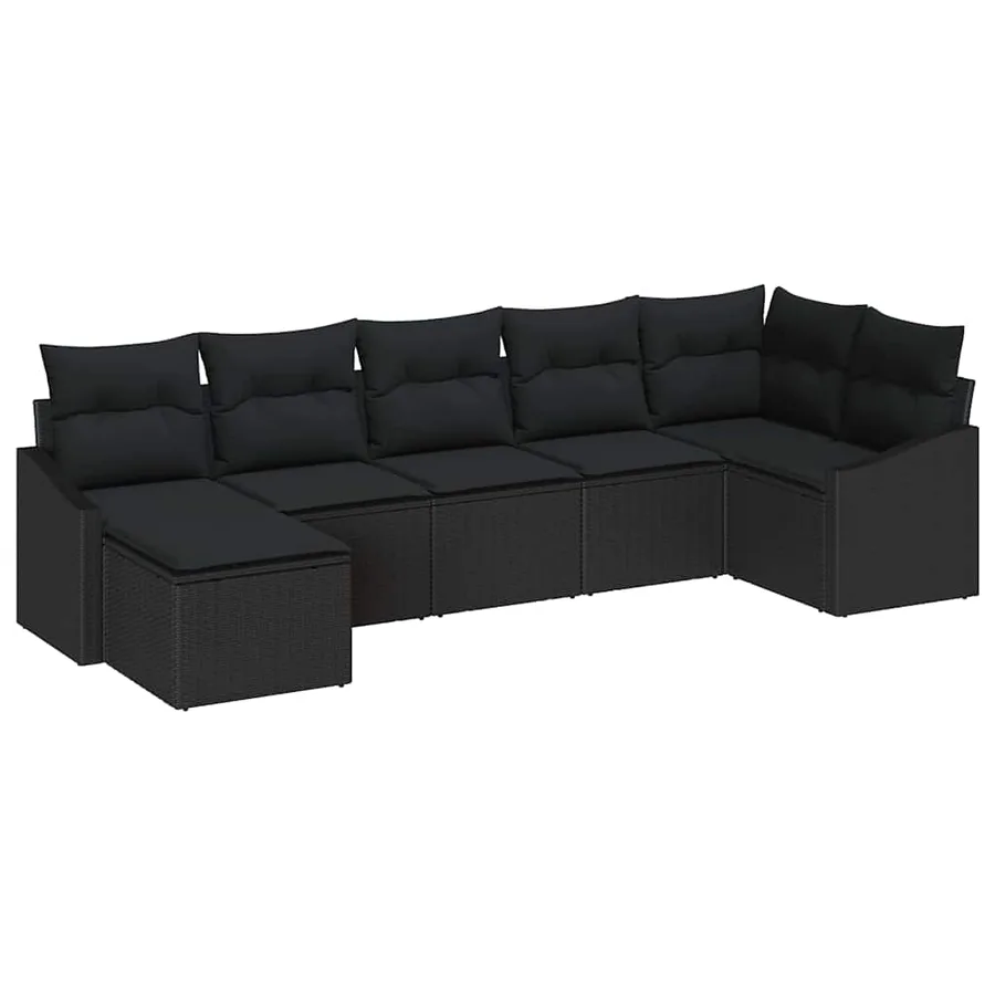 Ensemble de Canapés avec coussin 7 pcs Noir polyrotin - 2