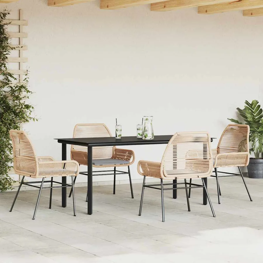 Ensemble à manger jardin coussins 5pcs marron poly rotin verre - 3