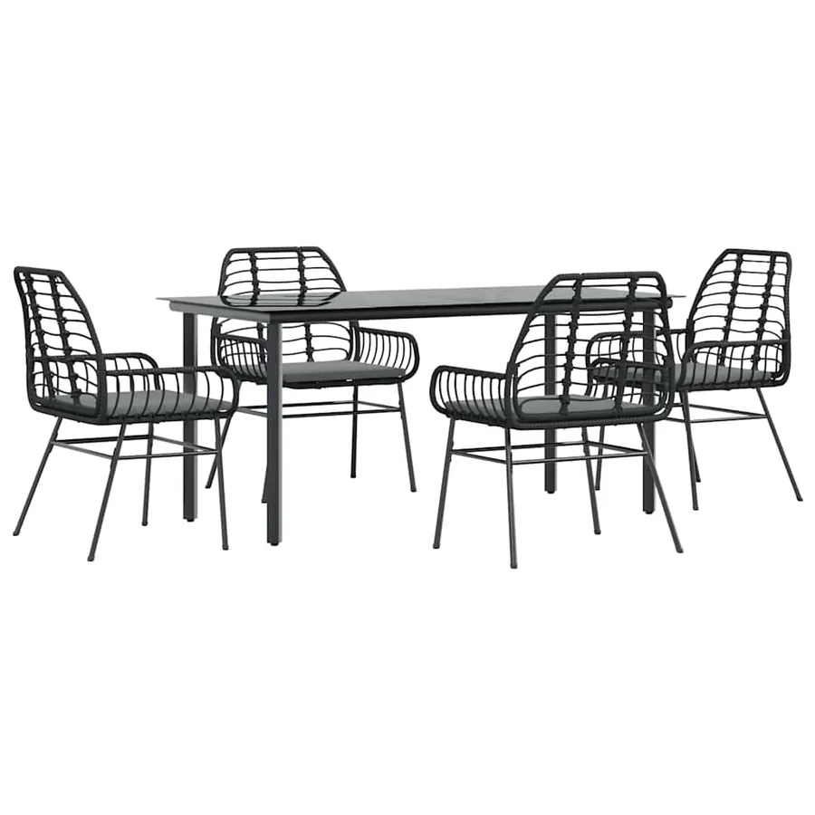 Ensemble à manger de jardin et coussins 5 pcs noir rotin verre - 2