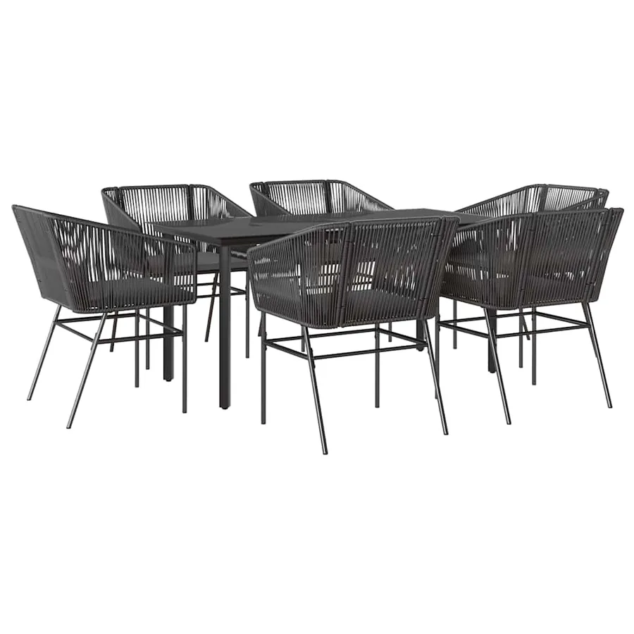 Ensemble à manger de jardin coussins 7pcs noir poly rotin verre - 2