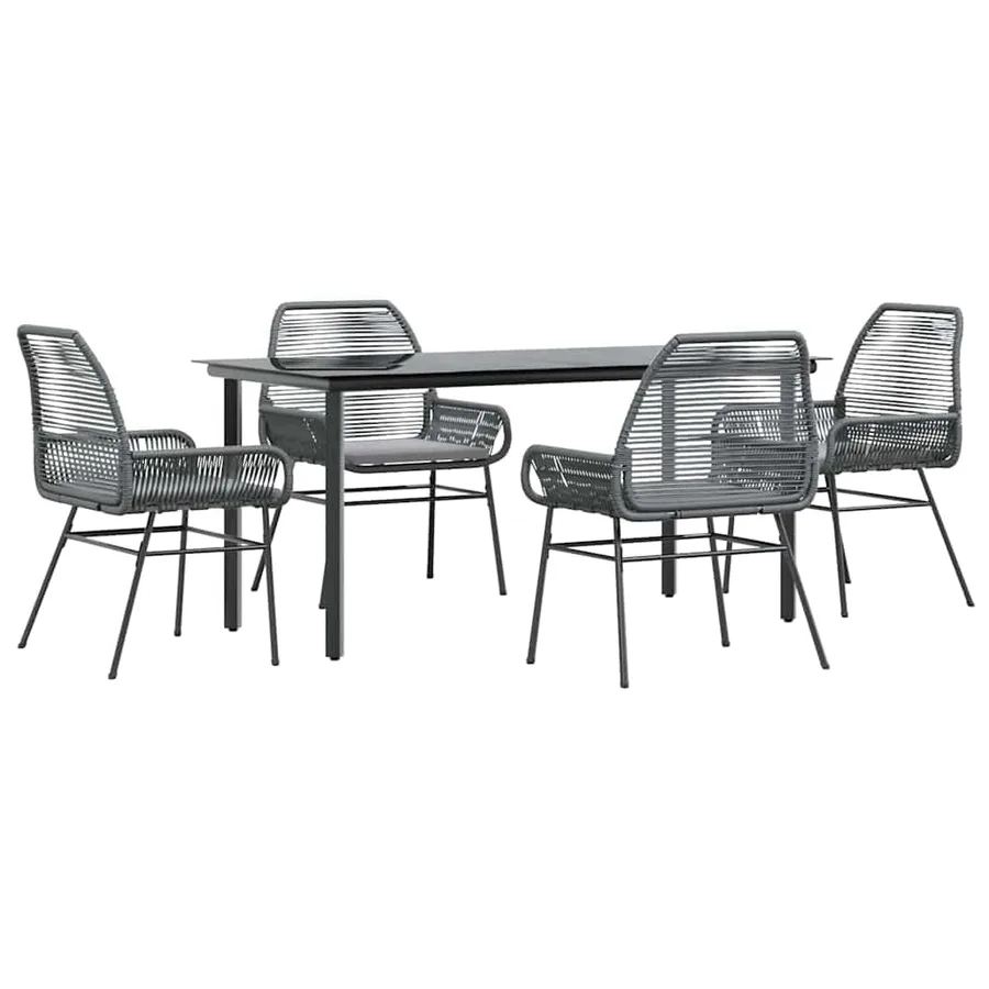 Ensemble à manger jardin coussins 5 pcs gris poly rotin verre - 2