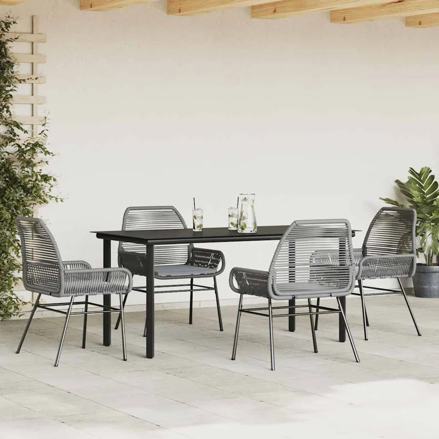 Ensemble à manger jardin coussins 5 pcs gris poly rotin verre - 3