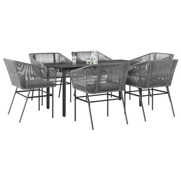 Ensemble à manger jardin coussins 7 pcs gris poly rotin verre