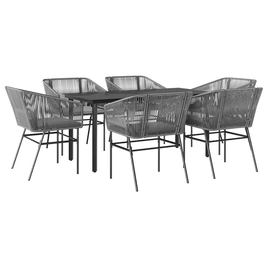 Ensemble à manger jardin coussins 7 pcs gris poly rotin verre - 2
