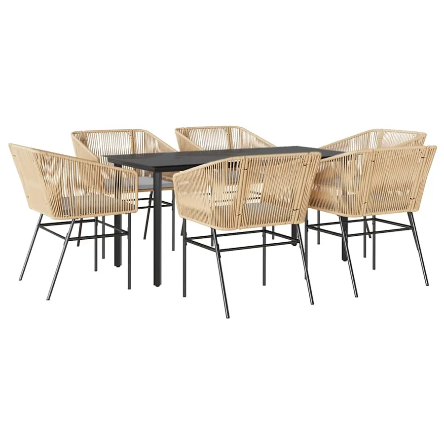 Ensemble à manger jardin coussins 7pcs marron poly rotin verre - 2