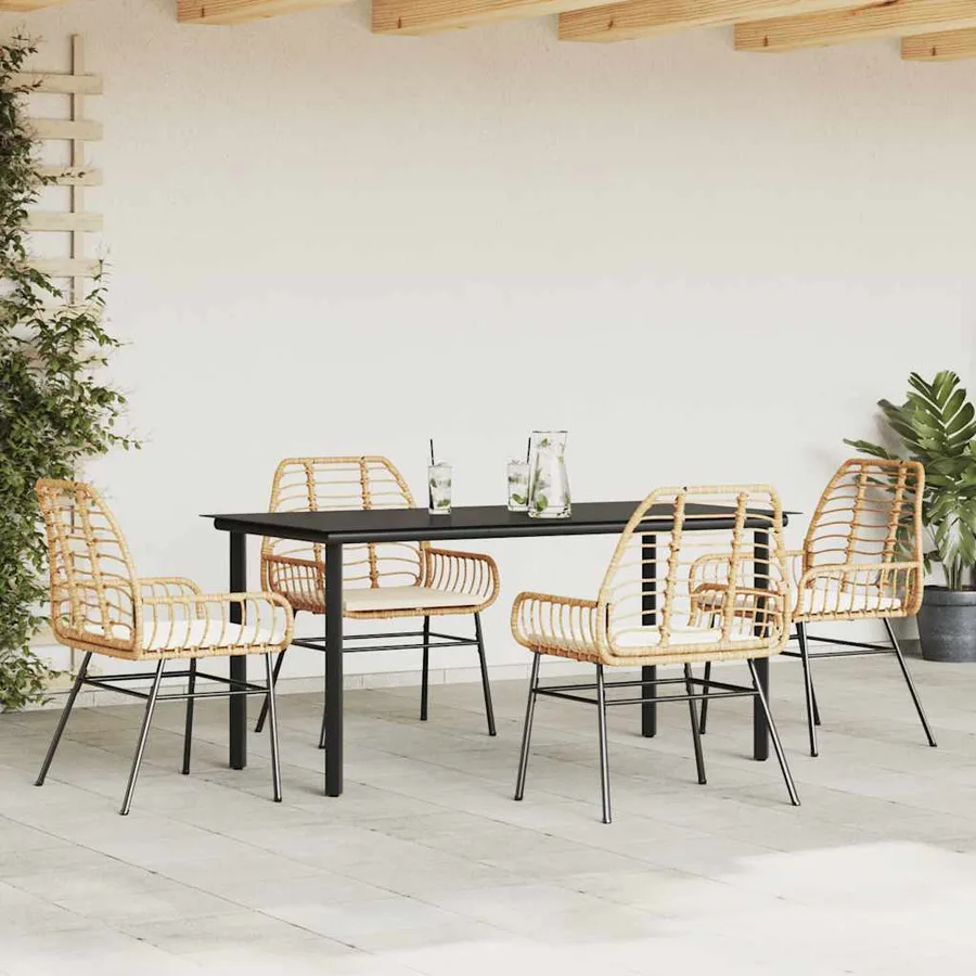 Ensemble à manger jardin coussins 5pcs marron poly rotin verre - 3