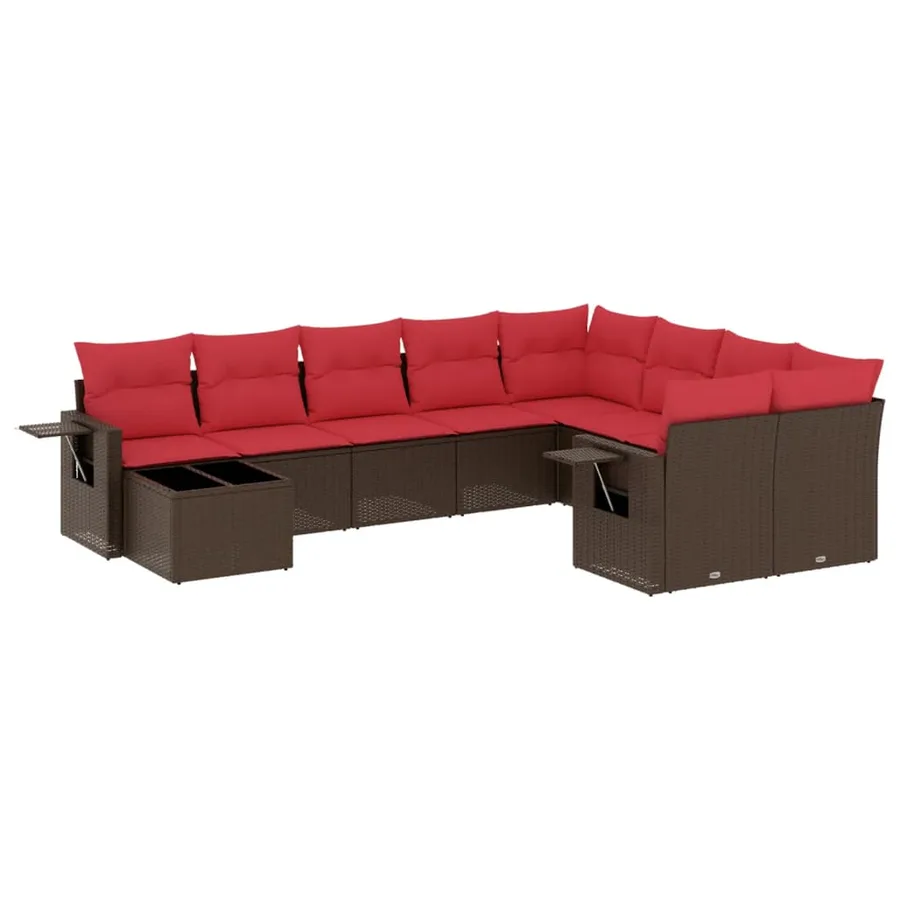 Ensemble de canapé de jardin 10 pcs avec coussins marron résine tressée - 2