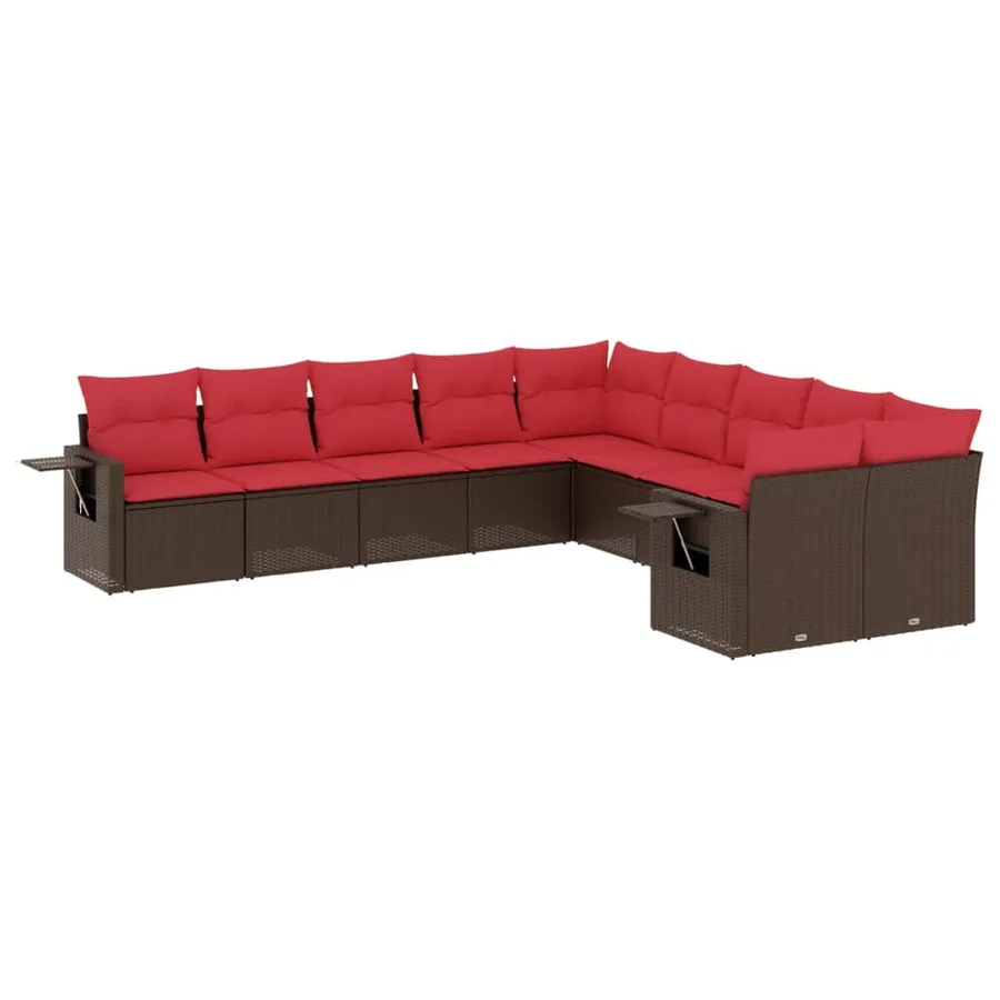 Ensemble de canapé de jardin 10 pcs avec coussins marron résine tressée - 2