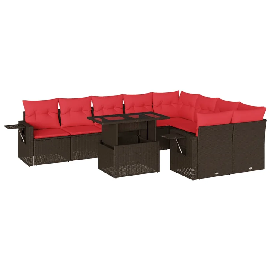 Ensemble de canapé de jardin 10 pcs avec coussins marron résine tressée - 2