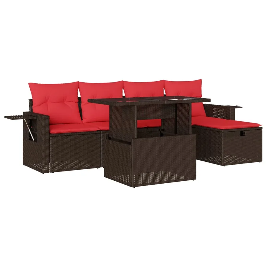 Ensemble de canapé de jardin 6 pcs avec coussins marron résine tressée - 2