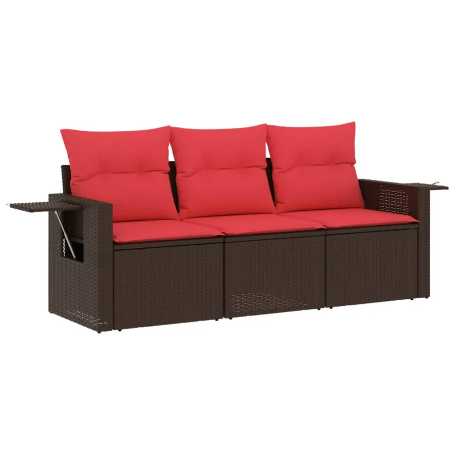 Ensemble de canapé de jardin 3 pcs avec coussins marron résine tressée - 2
