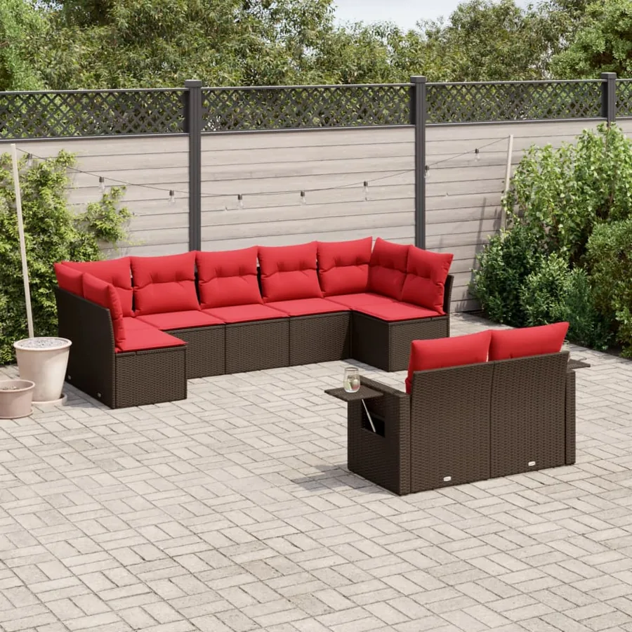 Ensemble de canapé de jardin 9 pcs avec coussins marron résine tressée