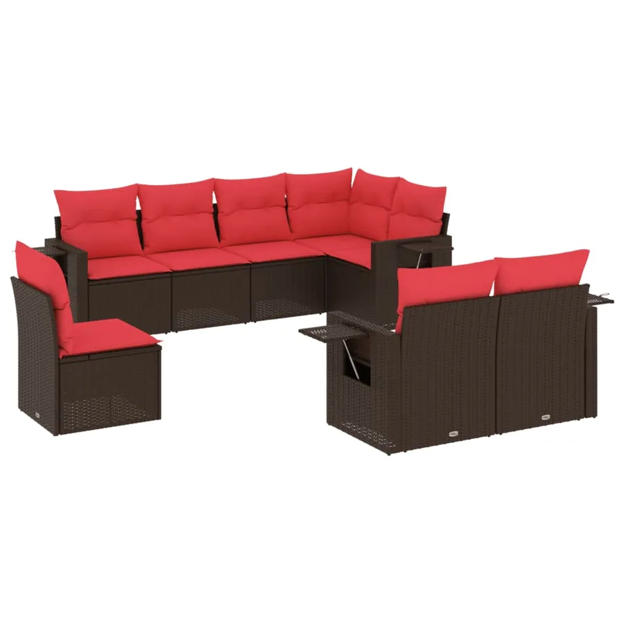 Ensemble de canapé de jardin 8 pcs avec coussins marron résine tressée - 2