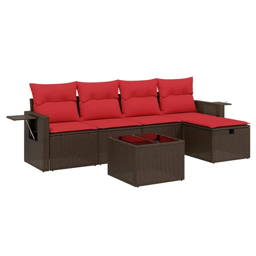 Ensemble de canapé de jardin 6 pcs avec coussins marron résine tressée - 2