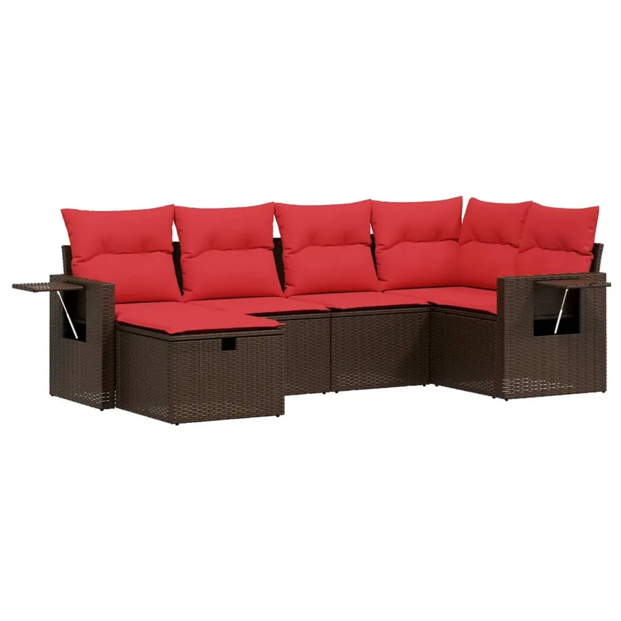 Ensemble de canapé de jardin 6 pcs avec coussins marron résine tressée - 2