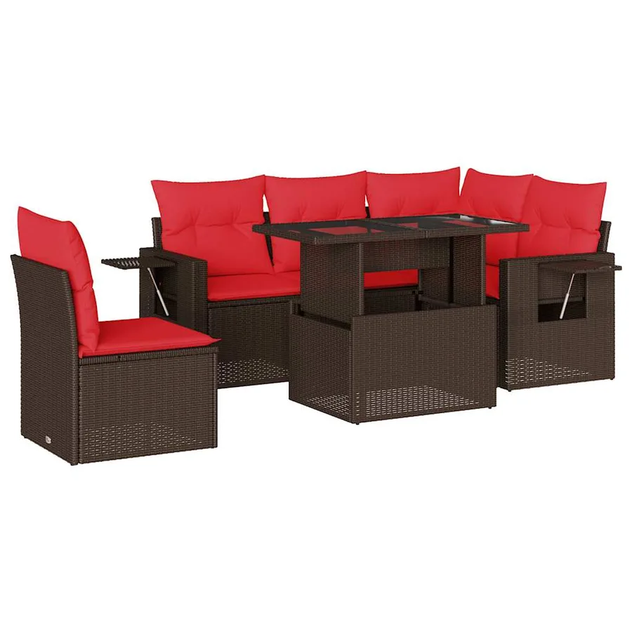 Ensemble de canapé de jardin 6 pcs avec coussins marron résine tressée - 2
