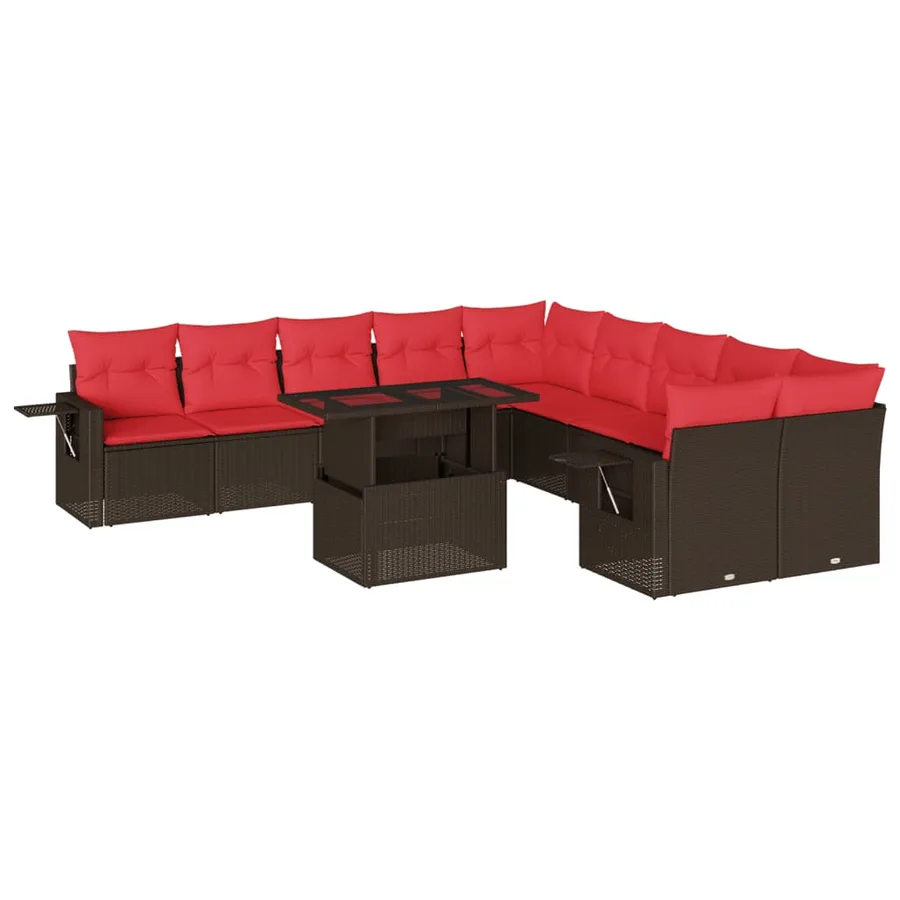 Ensemble de canapé de jardin 11 pcs avec coussins marron résine tressée - 2