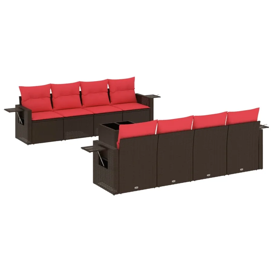 Ensemble de canapé de jardin 9 pcs avec coussins marron résine tressée - 2