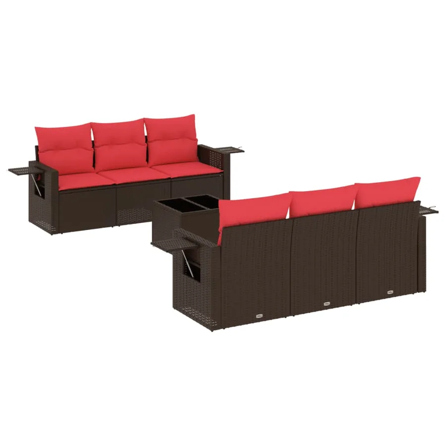 Ensemble de canapé de jardin 7 pcs avec coussins marron résine tressée - 2