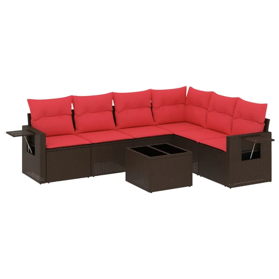 Ensemble de canapé de jardin 7 pcs avec coussins marron résine tressée - 2