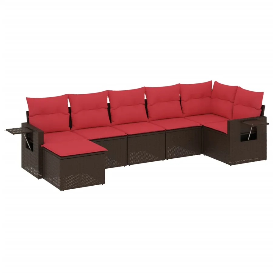 Ensemble de canapé de jardin 7 pcs avec coussins marron résine tressée - 2