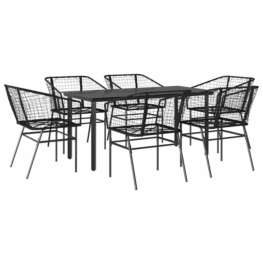 Ensemble à manger de jardin 7pcs noir poly rotin verre - 2