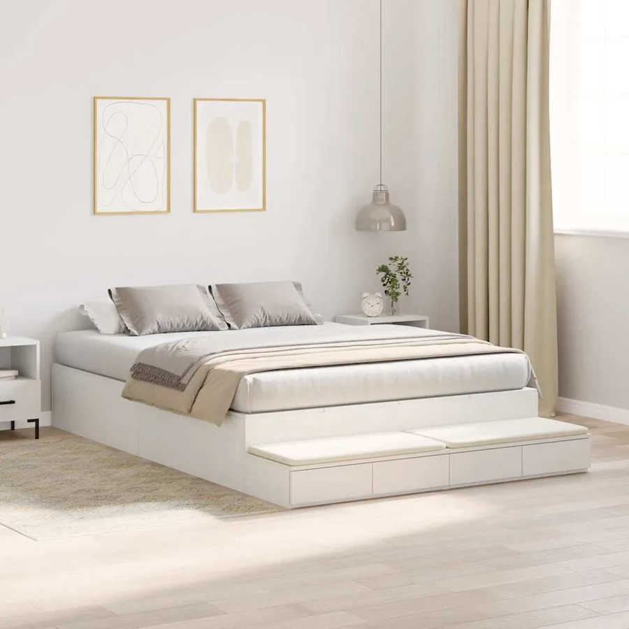 Cadre de lit avec rangement Blanc 140 cm Bois d'ingénierie - 5