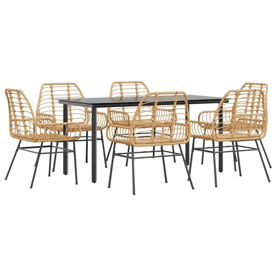 Ensemble à manger jardin 7pcs marron rpoly otin verre - 2