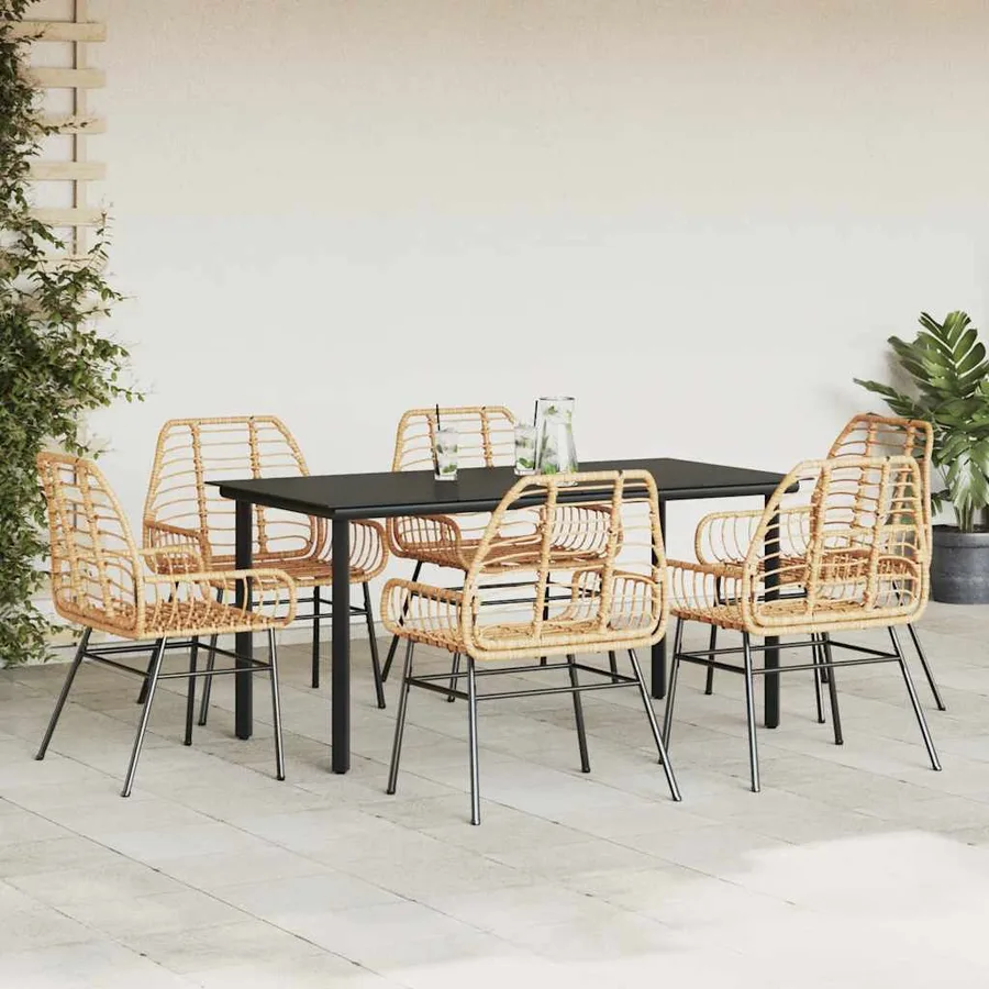 Ensemble à manger jardin 7pcs marron rpoly otin verre - 3