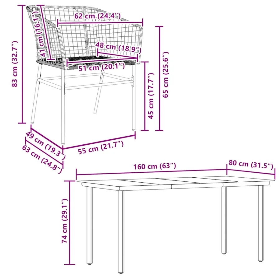 Ensemble à manger jardin 5pcs marron poly rotin verre - 10