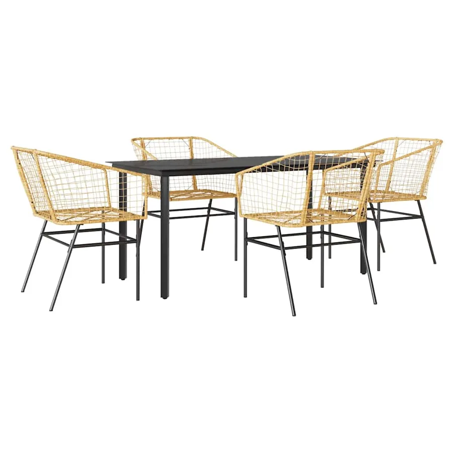 Ensemble à manger jardin 5pcs marron poly rotin verre - 2