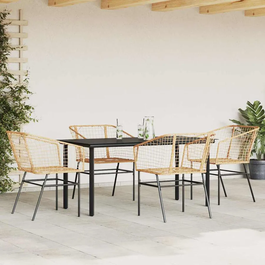 Ensemble à manger jardin 5pcs marron poly rotin verre - 3
