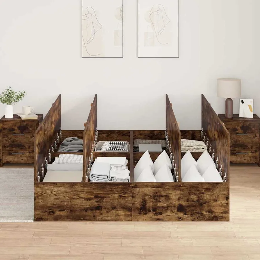 Cadre de lit avec rangement Chêne fumé 140 x 190 cm - 3