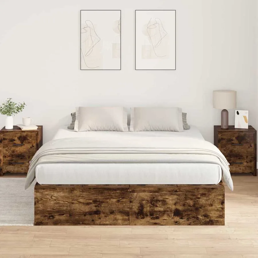 Cadre de lit avec rangement Chêne fumé 140 x 190 cm - 4