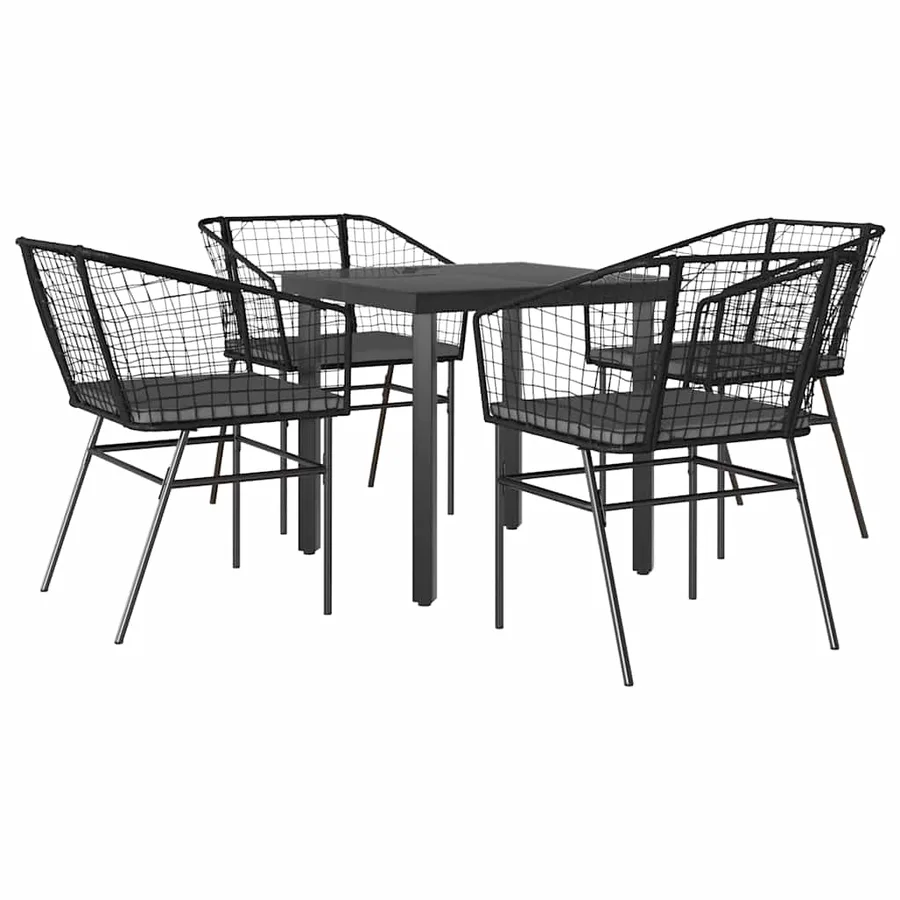 Ensemble à manger de jardin et coussins 5 pcs noir rotin verre - 2