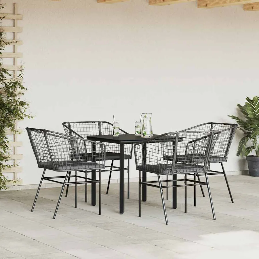 Ensemble à manger de jardin et coussins 5 pcs noir rotin verre - 3