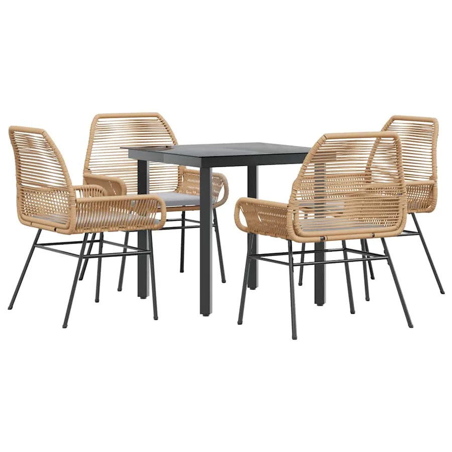 Ensemble à manger jardin coussins 5pcs marron poly rotin verre - 2