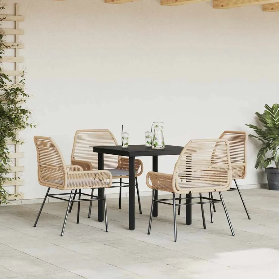 Ensemble à manger jardin coussins 5pcs marron poly rotin verre - 3